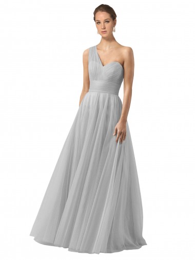 Achat Argent Trapèze Tulle Longue Robes demoiselle d'honneur