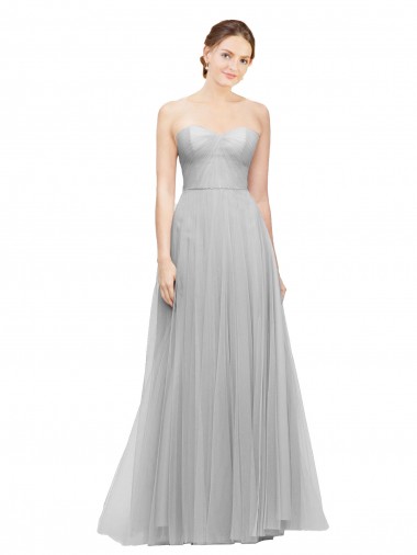Achat Argent Trapèze Tulle Longue Robes demoiselle d'honneur
