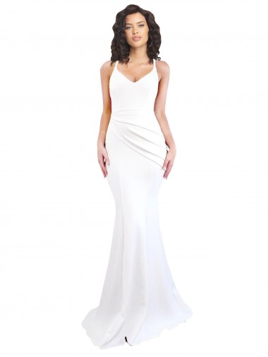 Achat Blanc Sirène Bretelles spaghetti Col Haut Crêpe Stretch Longue Formelles Robes demoiselle d'honneur / Robes de soirée / Robes de bal