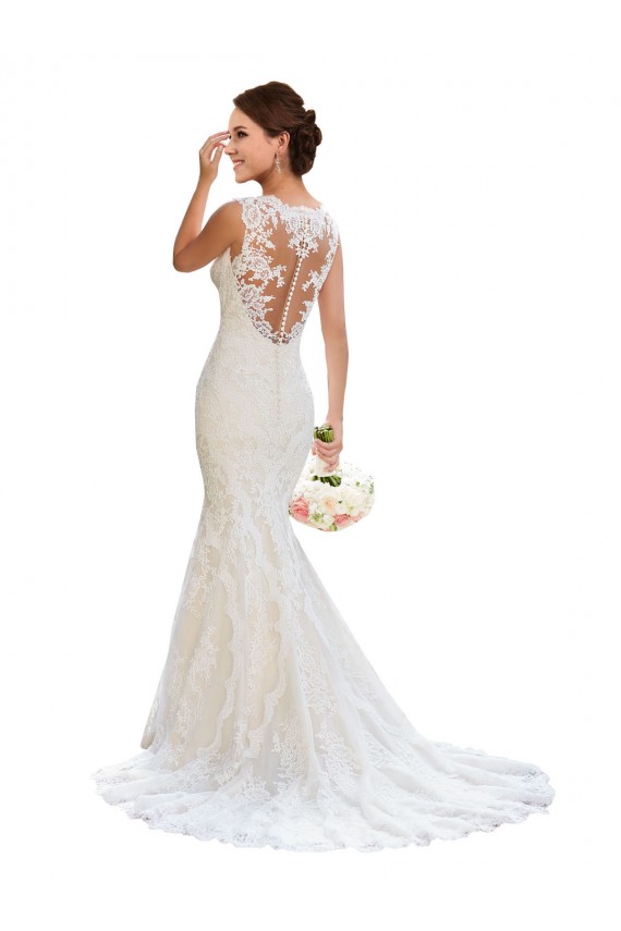 Achat Blanc Sirène Col V Dentelle Robes de mariée