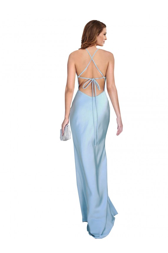 Achat Bleu ciel clair Fourreau Satiné Soyeux Longue Formelles Robes demoiselle d'honneur / Robes de soirée / Robes de bal