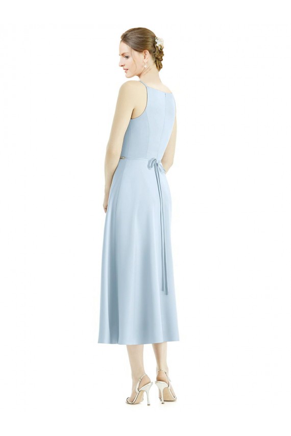 Achat Bleu ciel clair Trapèze Col V Satiné Longue Robes demoiselle d'honneur