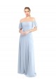 Achat Bleu ciel clair Trapèze Épaule Dénudée Col Carré Mousseline Longue Robes demoiselle d'honneur
