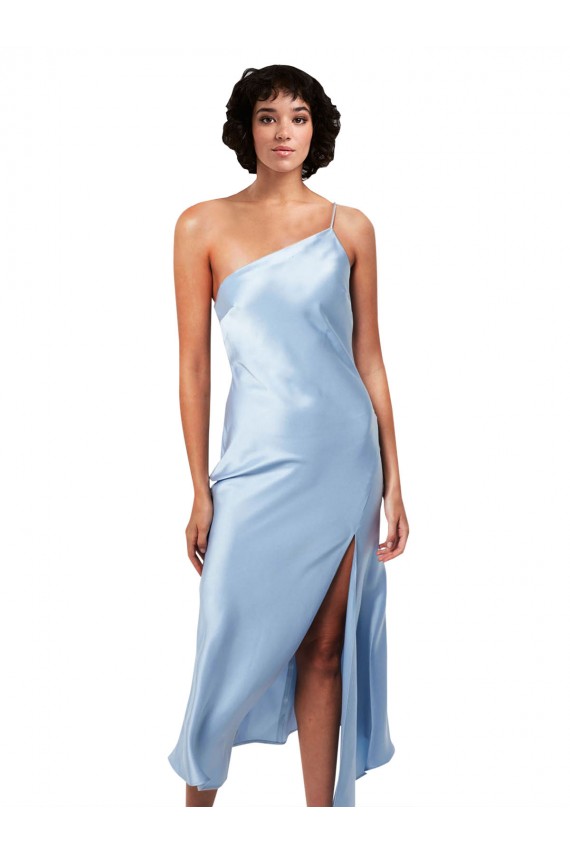 Achat Bleu ciel clair Trapèze midi Satiné Soyeux Courte Robes demoiselle d'honneur / Robes de soirée / Robes de cocktail