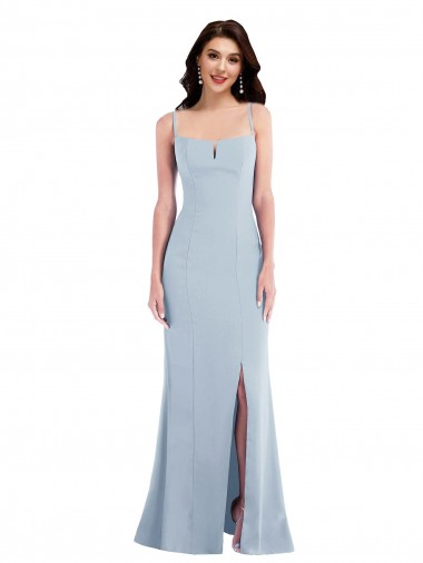 Achat Bleu ciel clair Trompette Bretelles spaghetti Crêpe Stretch Longue Formelles Robes demoiselle d'honneur / Robes de soirée / Robes de bal