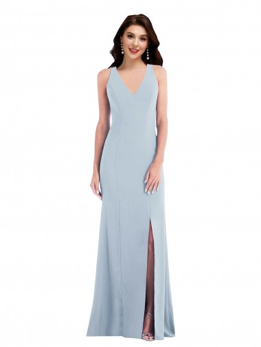 Achat Bleu ciel clair Trompette Col V Crêpe Stretch Longue Robes demoiselle d'honneur / Robes de bal