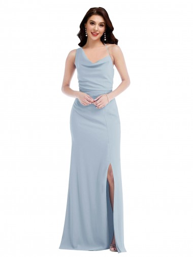 Achat Bleu ciel clair Trompette Crêpe Stretch Longue Robes demoiselle d'honneur / Robes de bal