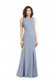 Achat Bleu fumée Fourreau Col Bateau Col Haut Crêpe Stretch Longue Robes demoiselle d'honneur