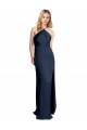 Achat Bleu marine foncé Trapèze Licou Satiné Stretch Longue Formelles Robes demoiselle d'honneur / Robes de soirée / Robes de bal