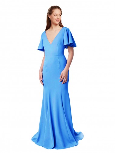Achat Bleu paon Sirène Col V Balayage train Crêpe Stretch Longue Robes demoiselle d'honneur / Robes de bal
