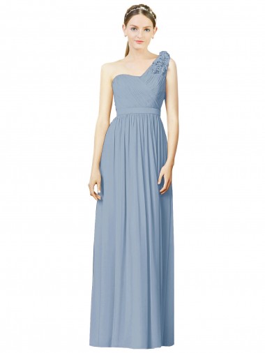 Achat Bleu poussiéreux Trapèze Mousseline Longue Robes demoiselle d'honneur