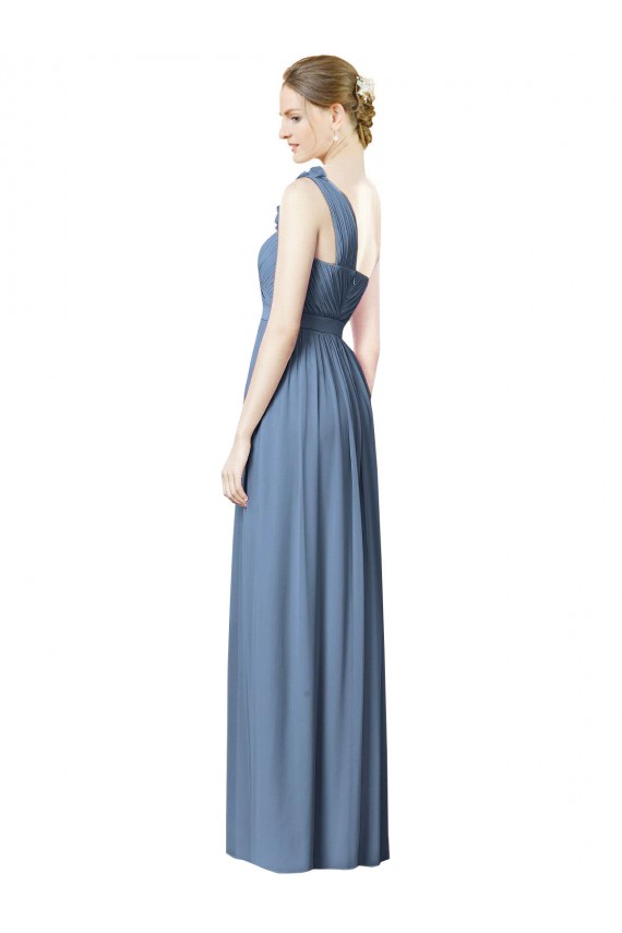 Achat Bleu poussiéreux Trapèze Mousseline Longue Robes demoiselle d'honneur