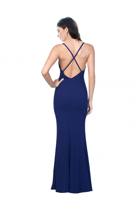 Achat Bleu roi Fourreau Col V Crêpe Stretch Longue Formelles Robes demoiselle d'honneur / Robes de soirée / Robes de bal