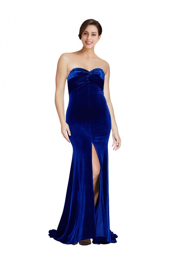 Achat Bleu roi Sirène Sans bretelle Balayage train Velours Stretch Longue Formelles Robes demoiselle d'honneur / Robes de soirée / Robes de bal
