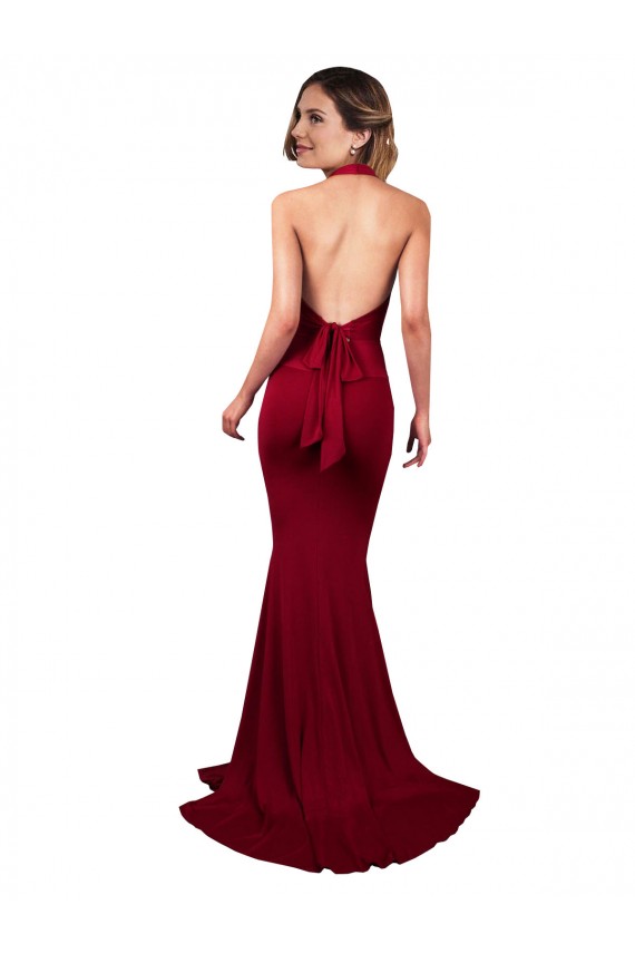Achat Bordeaux Sirène Licou Col V Spandex Longue Formelles Robes demoiselle d'honneur / Robes de soirée / Robes de bal