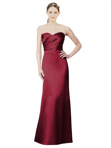 Achat Bordeaux Sirène Sans bretelle Satiné Longue Robes demoiselle d'honneur