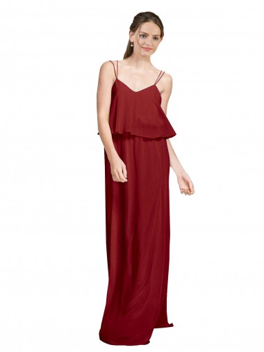 Achat Bordeaux Trapèze Bretelles spaghetti Mousseline Longue Robes demoiselle d'honneur