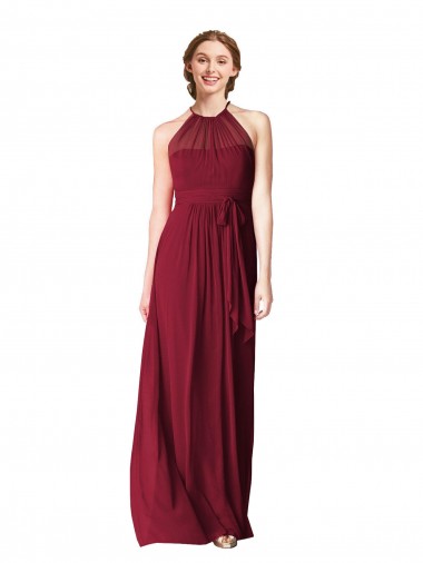 Achat Bordeaux Trapèze Licou Mousseline Longue Robes demoiselle d'honneur