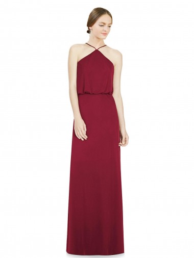 Achat Bordeaux Trapèze Licou Mousseline Longue Robes demoiselle d'honneur