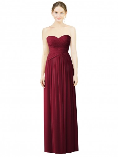 Achat Bordeaux Trapèze Mousseline Longue Robes demoiselle d'honneur