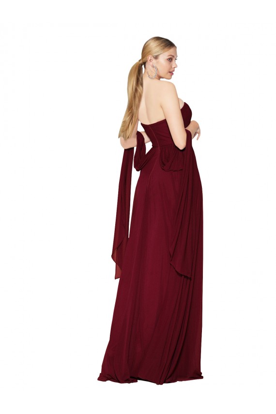 Achat Bordeaux Trapèze Sans bretelle Mousseline Longue Formelles Robes demoiselle d'honneur / Robes de soirée / Robes de bal