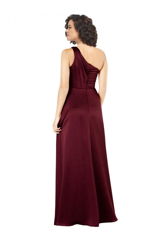 Achat Bordeaux Trapèze Satiné Soyeux Longue Formelles Robes demoiselle d'honneur / Robes de soirée / Robes de bal