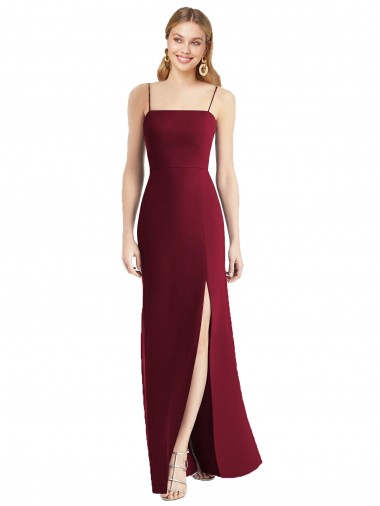 Achat Bordeaux Trompette Bretelles spaghetti Mousseline Longue Robes demoiselle d'honneur