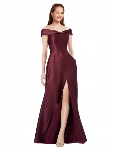 Achat Bordeaux foncé Trapèze Épaule Dénudée Sans bretelle Satiné Longue Formelles Robes demoiselle d'honneur / Robes de soirée / Robes de bal