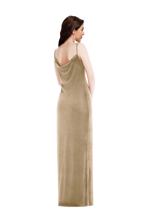 Achat Champagne Fourreau Velours Stretch Longue Formelles Robes demoiselle d'honneur / Robes de soirée / Robes de bal