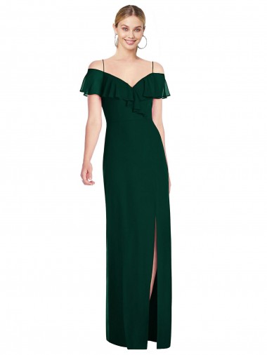 Achat Evergreen Trompette Bretelles spaghetti Mousseline Longue Robes demoiselle d'honneur
