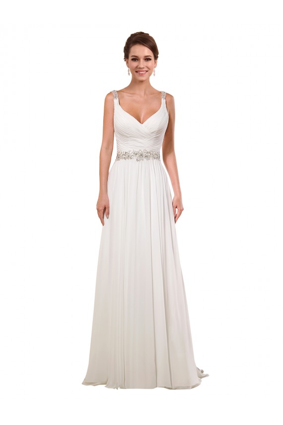 Achat Ivoire Fourreau Col V Mousseline Classique Robes de mariée