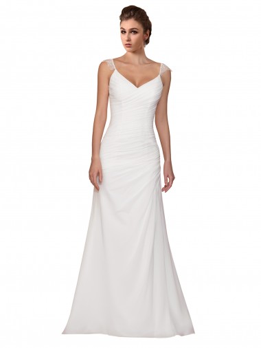 Achat Ivoire Fourreau Col V Mousseline Robes de mariée
