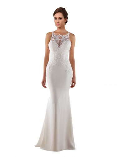 Achat Ivoire Sirène Balayage train Dentelle Crêpe Stretch Robes de mariée