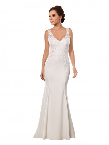 Achat Ivoire Sirène Col V Dentelle Crêpe Stretch Robes de mariée