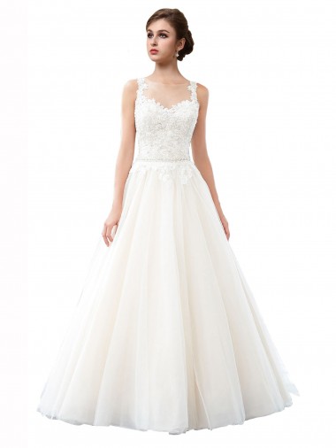 Achat Ivoire Trapèze Illusion Traîne cathédrale Tulle Dentelle Plage Robes de mariée