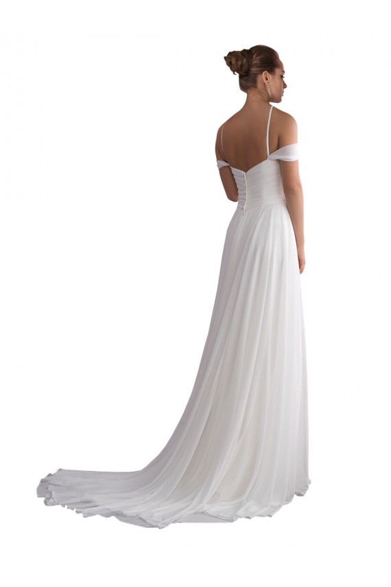 Achat Ivoire Trapèze Épaule Dénudée Balayage train Mousseline Plage Robes de mariée