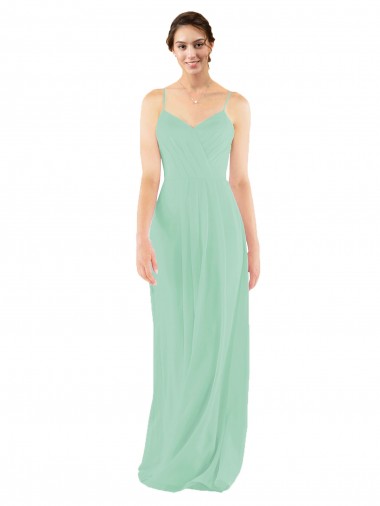 Achat Menthe verte Fourreau Col V Mousseline Longue Robes demoiselle d'honneur