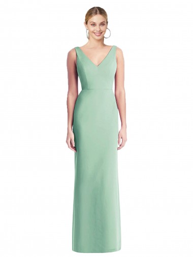 Achat Menthe verte Trompette Col V Mousseline Longue Robes demoiselle d'honneur