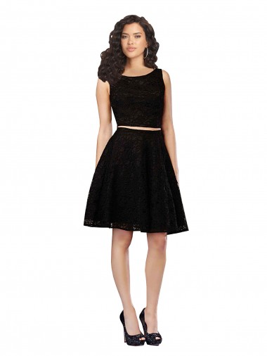 Achat Noir Trapèze Col bijou Dentelle Courte Robes demoiselle d'honneur / Robes de cocktail