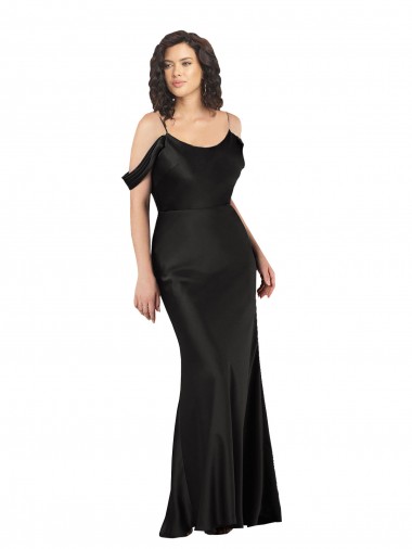 Achat Noir Trapèze Épaule Dénudée Satiné Soyeux Longue Formelles Robes demoiselle d'honneur / Robes de soirée / Robes de bal