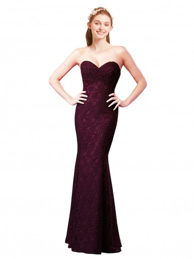Achat Pourpre Trapèze Dentelle Longue Robes demoiselle d'honneur