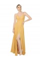 Achat Safran Trapèze Col V Mousseline Longue Robes demoiselle d'honneur