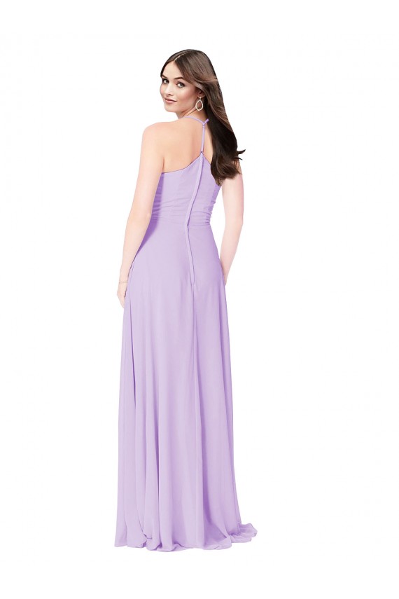 Achat Safran Trapèze Col V Mousseline Longue Robes demoiselle d'honneur