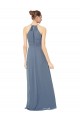 Achat Trapèze Bretelles spaghetti Mousseline Longue Robes demoiselle d'honneur