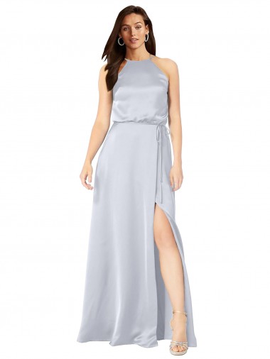 Achat Trapèze Licou Satiné Soyeux Longue Formelles Robes demoiselle d'honneur / Robes de soirée