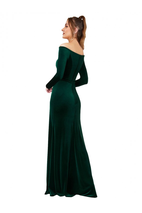 Achat Vert foncé Fourreau Épaule Dénudée Velours Stretch Longue Formelles Robes demoiselle d'honneur / Robes de soirée / Robes de bal