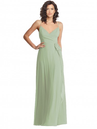Achat Vert fumée Trompette Bretelles spaghetti Col V Mousseline Longue Formelles Robes demoiselle d'honneur / Robes de soirée